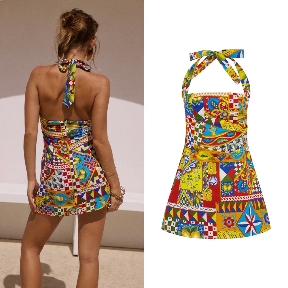 *24 HOUR SALE* Amalfi Printed Halter Mini Dress - Picture 4 of 9